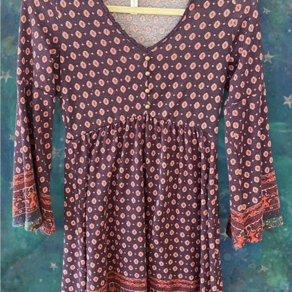 Patterned V-Neck Whimsigoth Dress 🌀